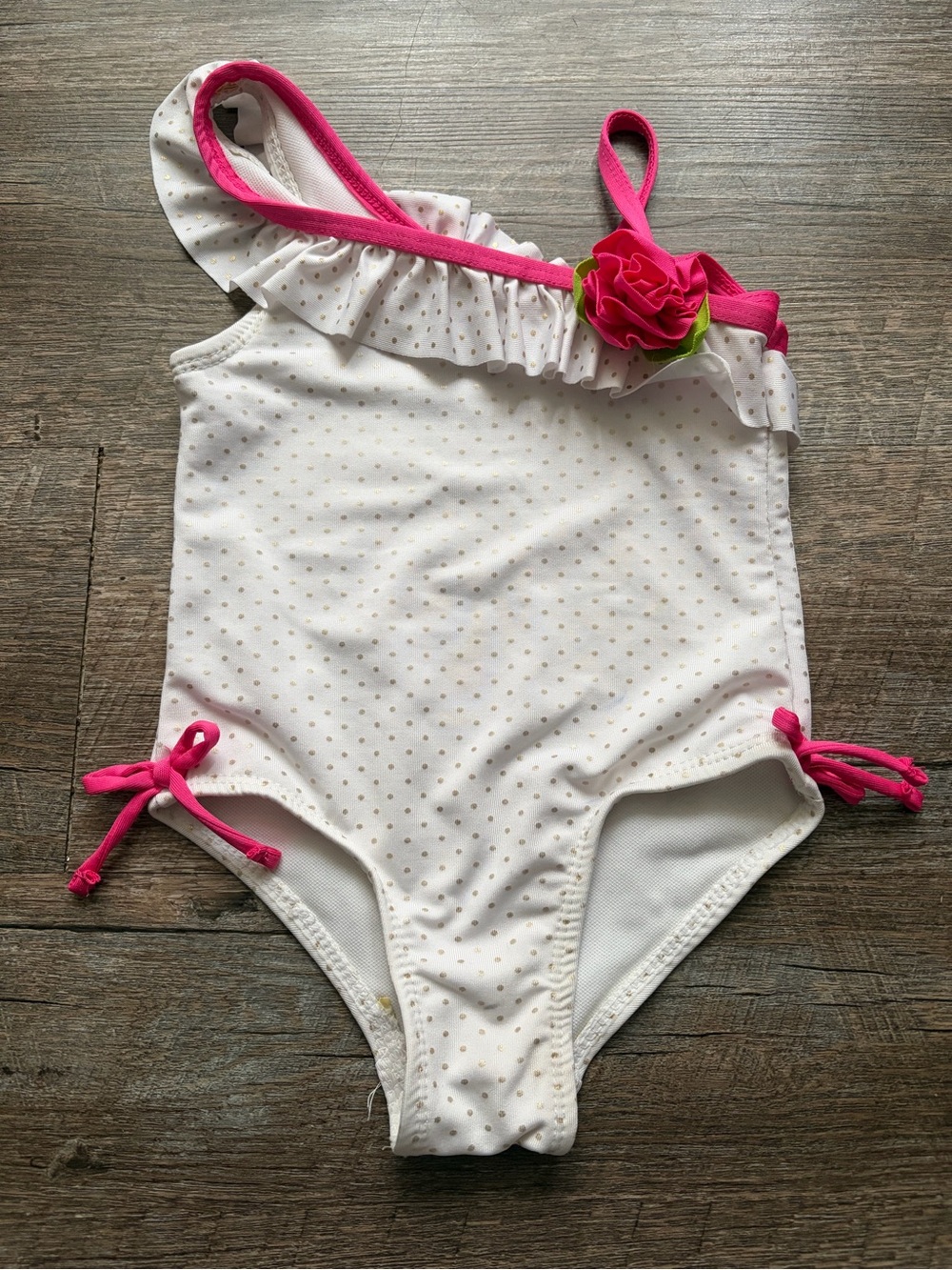 🌸 $10 SALE 🌸 Penelope Mack White Swimsuit with Pink Trim & Flower